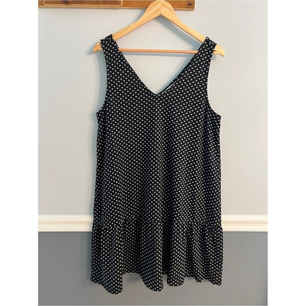 Loft Polka Dot Sleeveless Ruffle Hem Shift Dress Black White Size Large